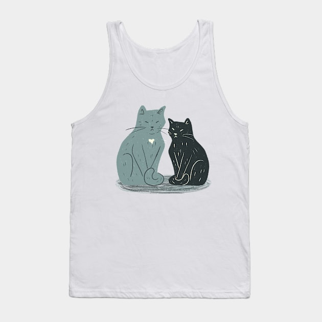 Grey and Black Cat Tank Top by waddleworks